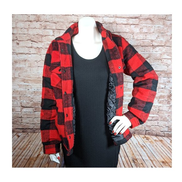 Coffee Shop Brand Woman/Teenager Size M Buffalo Plaid Red Black Wool Jacket - Picture 2 of 8